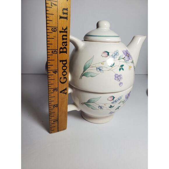 Vintage Pfaltzgraff April Floral Stoneware Nesting Stackable Tea Pot & Mug Set - Picture 12 of 12